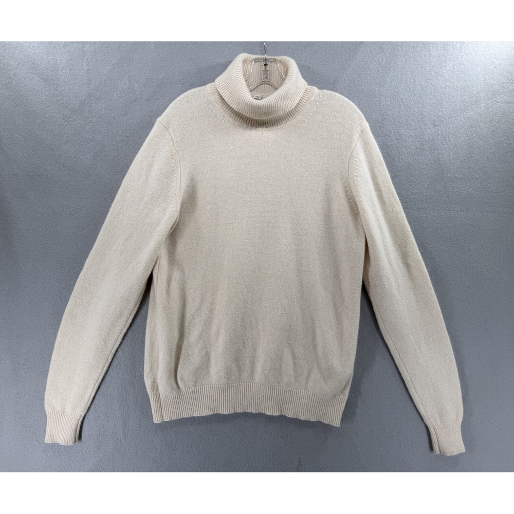 Uniqlo 100% Lambswool Turtleneck Sweater Mens M Ivory Quiet Luxury Old Money